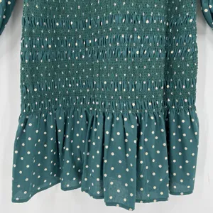 ASOS Smocked Polka Dot‎ Green Mini Dress Long Sleeves Collared Button Size 4 thumbnail 7