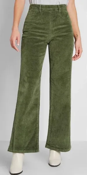 ModCloth The Boulder Wide Leg‎ Corduroy Pants In Olive Green Size 00 thumbnail 1