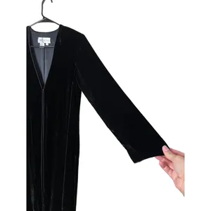 Worth Vintage 90s‎ Black Long Midi Velvet OpenFront Duster Jacket Size 6 thumbnail 9