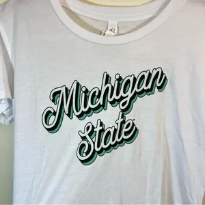 Bella Canvas White Michigan State Crop‎ Top Medium NWT thumbnail 2