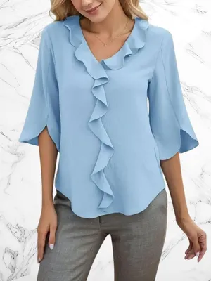 Women's V-neck Petal 3/4 Sleeve Blouse thumbnail 2