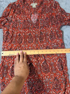 Lucky Brand Size XS Orange Paisley Wrap Dress Boho Western Long Sleeve Tie Waist thumbnail 10