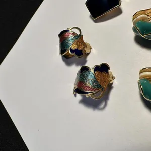Lot Of 3 Gold Tone Clip On Earrings 2 With Colored Enamel 1 Cloisonné Style thumbnail 5