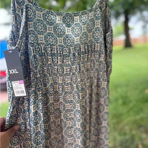 Chic Geometric Print Maxi Dress in‎ Blue and White thumbnail 4