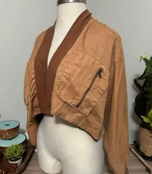 Young Fabulous and Broke The Fara Jacket Brown Cropped Bomber - Small thumbnail 1