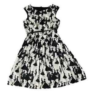 Muse Retro Silhouette‎ Print Fit and Flare Dress Womens 12 Black White 50s Style thumbnail 1