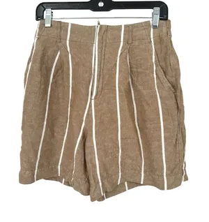A New Day Shorts Women S Brown Striped Linen‎ Blend High Rise Casual Coastal thumbnail 1