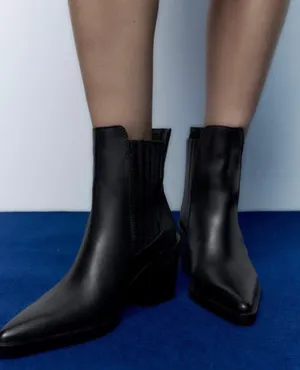 ZARA genuine leather cowboy western black ankle boots thumbnail 7