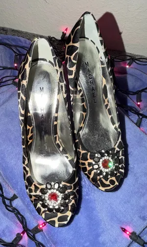 Michael Leopard Print Peep-Toe Heels with Crystal Brooch thumbnail 1