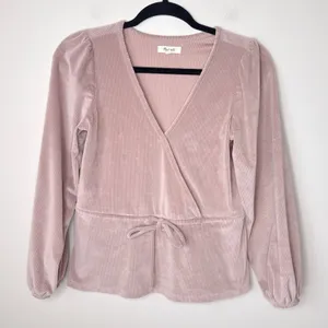 Madwell‎ Ribbed Velvet Surplice Peplum XS Top Mauve Dusty Rose Long Sleeves Soft thumbnail 1