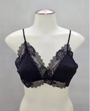 Black Goth Fairy Whimsy Romantic Boudoir Bridal Cottage Lingerie Lace Bralette L thumbnail 1