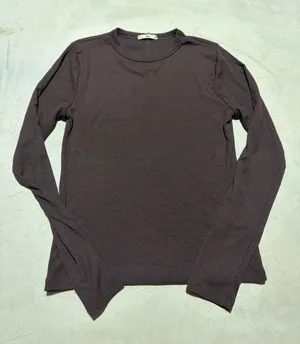 Madewell Long Sleeve Ribbed Crew Neck Shirt brown large thumbnail 1