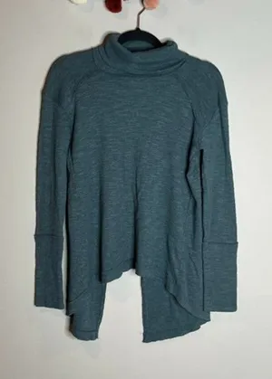 Free People We the Free teal mock neck open back long sleeve ribbed top thumbnail 1