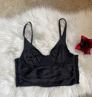 ZARA Black Satin Ruched Crop Top thumbnail 1
