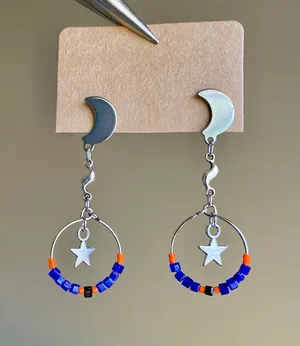 stainless steel moon boho vintage aesthetic fairy style hoop dangle earrings💙⭐️🍃🌙🌠 thumbnail 1