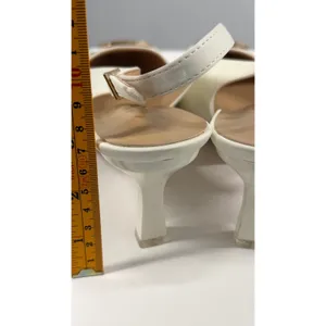 Venus Chan White Slingback Pumps Pointed Toe Gold Buckle Kitten Heels EU44 US 12 thumbnail 7