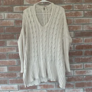 Free People Easy Cable Knit Sweater Drop Shoulder Oversized Women’s XS Beige thumbnail 2