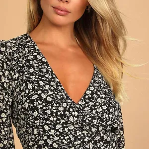 Lulus Fall Into You Black Floral Print Long Sleeve Wrap Dress Medium thumbnail 14