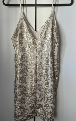 AQUA White Dress with Gold Sequin Roses thumbnail 2