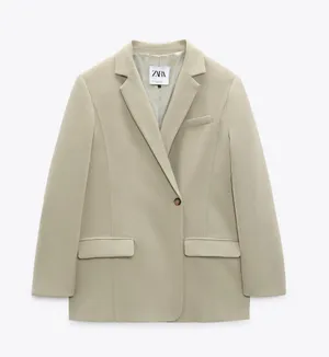 Zara blazer boyfriend relaxed ovsersize olive green casual Suit Jacket thumbnail 2