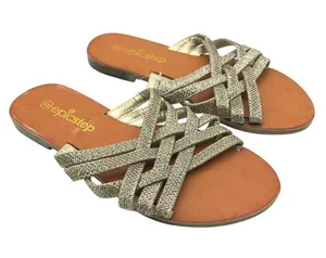 Epic Step Womens Sandals Strappy Slides Glitter Gold Size 6 thumbnail 1
