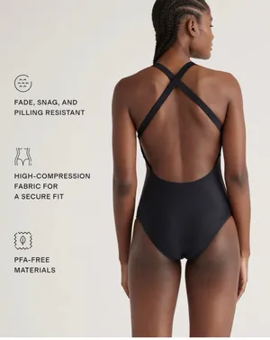 New Quince Cross-Back One-Piece Swimsuit in Black Size Medium MSRP $49 thumbnail 4