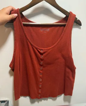 Mudd Rust-Red Cropped Button Tank thumbnail 1