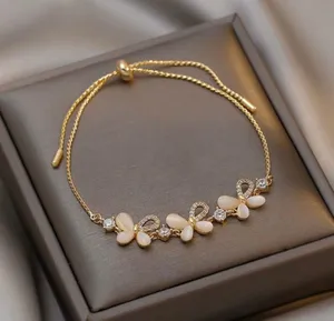 18K Gold Plated Adjustable Crystal Butterfly Charm Bracelet for Women thumbnail 1