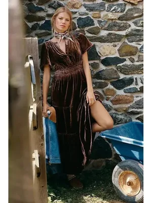 NWT by Anthropologie The Somerset Maxi in Chocolate Brown Velvet Edition Dress L thumbnail 11