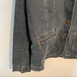 Bill Blass Jeans Women's Sz Medium Jean Jacket Dark Wash Snap Up Pockets Stretch thumbnail 5