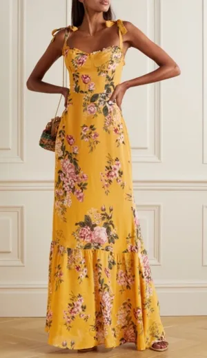 Reformation Jasen Dress Anjelica Yellow Floral Tie Strap Maxi Dress Size 6 thumbnail 1