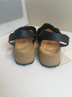 NWT Papillio by Birkenstock Black Shearling Platform Wedge Sandals Size 39 / 8 thumbnail 3