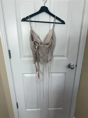 House of CB Antonella Off White Vegan Leather Corset L thumbnail 10
