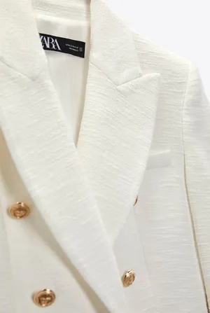 Zara blazer jacket textured double breasted white golden buttons office casual thumbnail 4