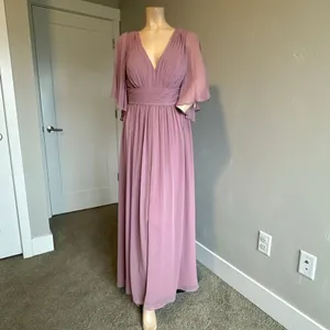 Azazie Temeka Vintage Mauve A-Line Ruched Chiffon Dress thumbnail 7
