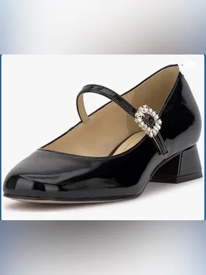 Jessica Simpson Black Patent Mary Jane Flats with Rhinestone Buckle Size 7.5 thumbnail 2