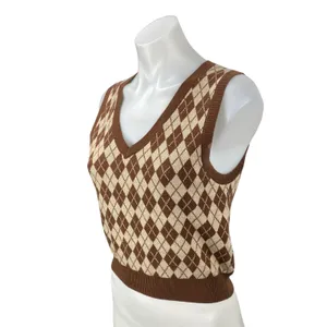 Aritzia Sunday Best Women's Brown Wool Argyle Sleeveless Sweater Vest Top Size S thumbnail 3