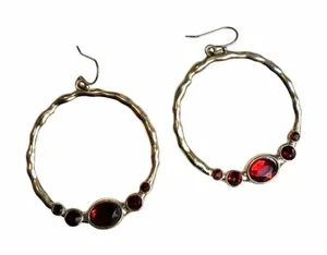 Avon Vintage Silver Tone Red Rhinestone Hoop Earrings thumbnail 1