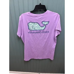 Vineyard Vines Womens Purple Flamingo Whale Logo Pocket T-Shirt Size L Short Slv thumbnail 2