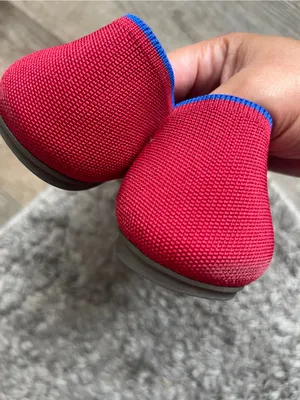 Rothy's Red Knit Pointed Ballet Flats with Blue Trim thumbnail 6
