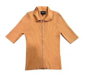 My Favorite Orange / Brown / Ochre Zip Up Collared 70s Style Knit Shirt 🔥 thumbnail 1