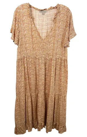 Wonderly Plus Size 1X Midi Dress Orange Floral‎ Tiered Fairy Boho Feminine 1231 thumbnail 1