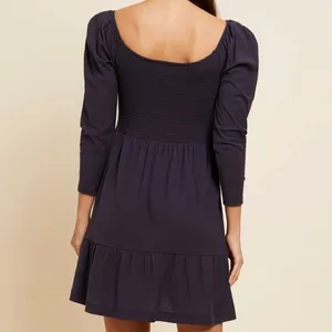 Nation LTD Noel Babydoll Dress XS Navy Pima Cotton Smocked Tiered Mini‎ thumbnail 4