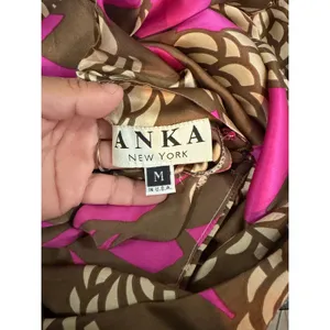 Anka 100% Silk Halter Dress Pink Brown Floral A Line Midi Size Medium Y2K Baddie thumbnail 5