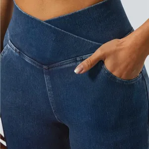 NWT Halara Flex High-Waisted Crossover Pocket Washed Stretchy Flare Jeans thumbnail 5