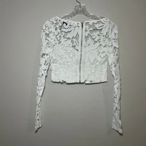Naked Wardrobe The Statement White Lace Sequin Crop Top Bustier women's S bridal thumbnail 5