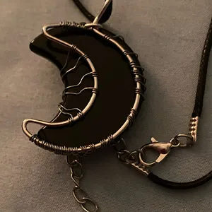 16” Black Cord Necklace Obsidian Black Moon Pemdant Silver Wrap Tree Of Life thumbnail 5