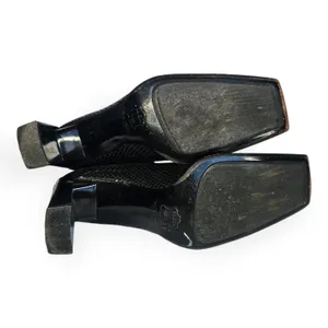 Stuart Weitzman Black Snake Embossed Leather Square Toe Block Heel Boots‎ 8.5 AA thumbnail 6