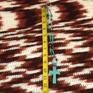 Bohemian Hippie Boho Faux Turquoise Beaded Stone Teal Necklace Brown #Navajo #Southwestern #indie Measurement in pics thumbnail 2
