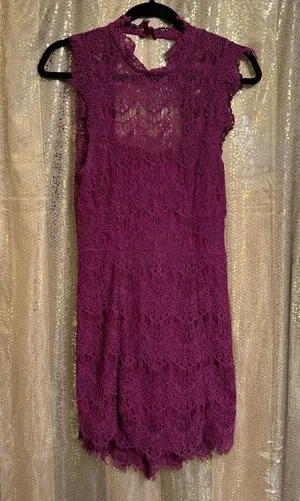 Free People Daydream Lace Magenta Fuchsia Open Back Mini Dress Small thumbnail 1